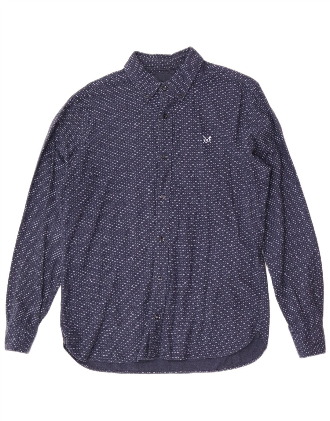 Crew Clothing Herren-Slim-Fit-Hemd aus mittelblauer, gepunkteter Baumwolle