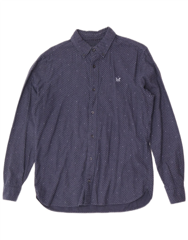 Crew Clothing Herren-Slim-Fit-Hemd aus mittelblauer, gepunkteter Baumwolle