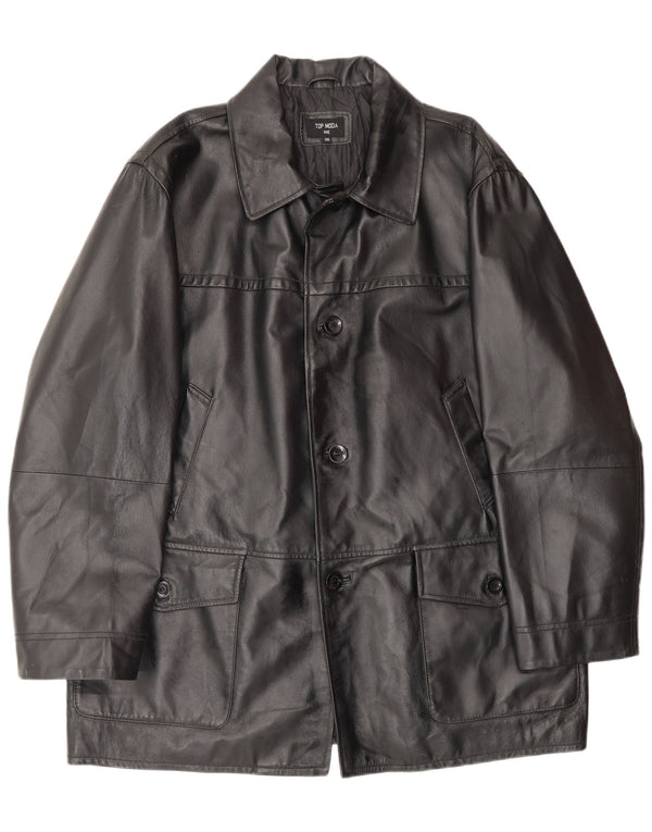 Vintage Herren Lederjacke IT 56 3XL Schwarzes Leder