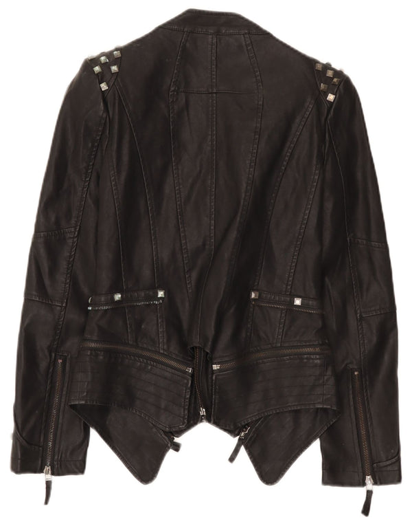 Vintage Damen Leder Bikerjacke UK 10 Small Schwarz