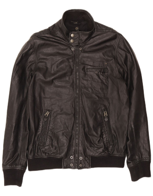 Diesel Herren Bomber-Lederjacke UK 40 Großes schwarzes Leder