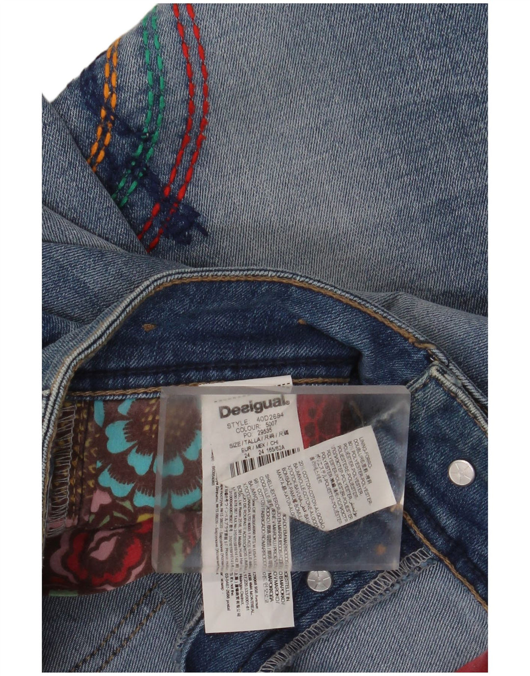 DESIGUAL Damen Graphic Slim Jeans W24 L32 Blau geblümtes Polyester