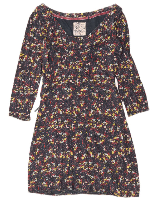 Fat Face Damen-Kleid mit 3/4-Ärmeln, A-Linie, Größe S, Marineblau, Blumenmuster, Baumwolle
