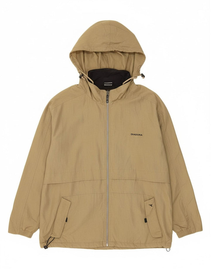 DIADORA Mens Hooded Rain Jacket UK 40 Large Khaki Polyamide
