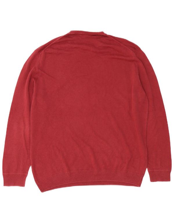 Massimo Dutti Herren-Pullover mit Rundhalsausschnitt, 2XL, Burgunderrot, Baumwolle