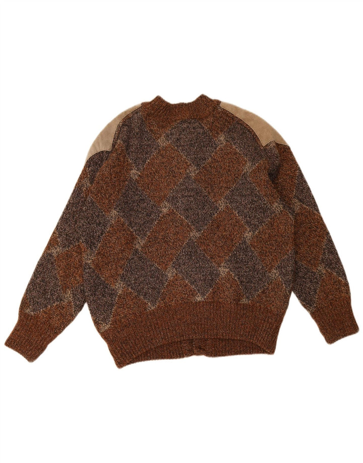 Vintage Herren Cardigan Pullover Mittelbraun Argyle/Diamant