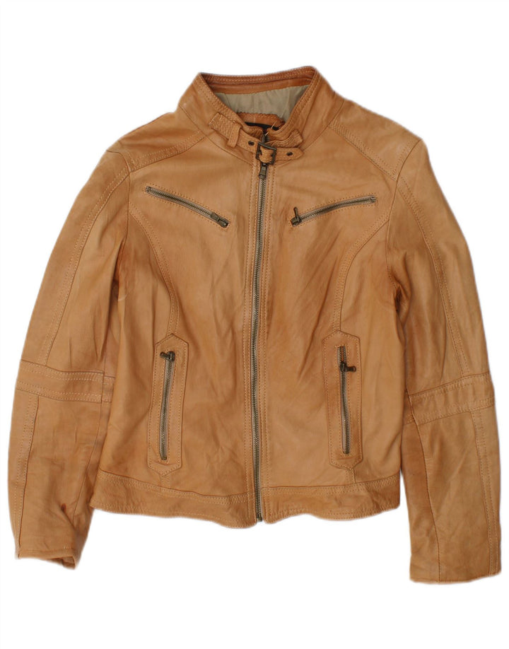 Sandro Ferrone Damen Crop Lederjacke UK 14 Großes braunes Leder