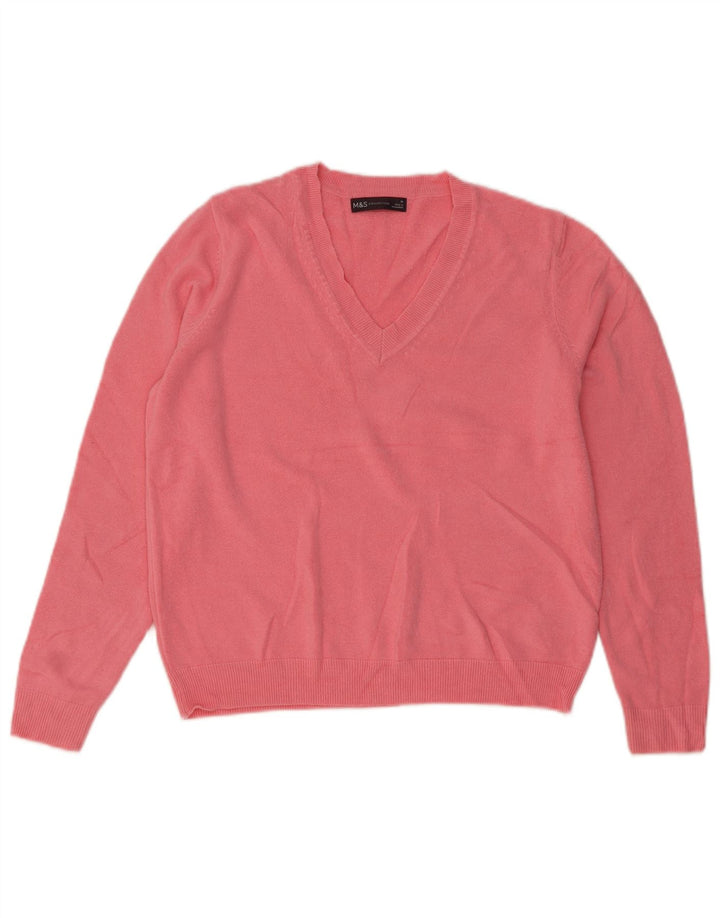 Marks & Spencer Damen-Pullover mit V-Ausschnitt, UK 14, Mittelrosa, Acryl