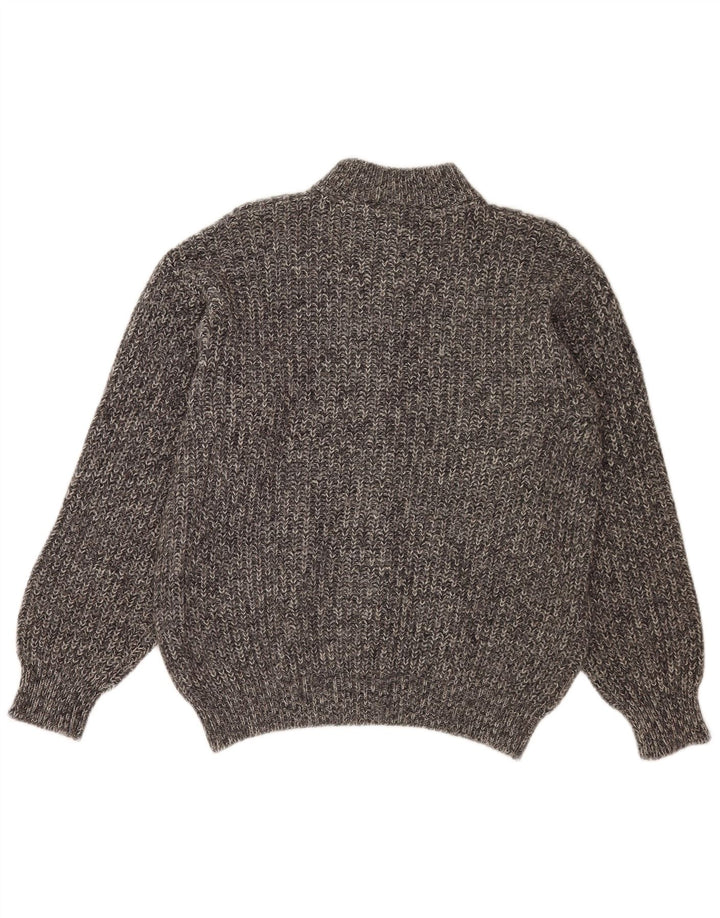 Vintage Damen Cardigan Pullover UK 14 Mittelgrau melierte Alpakawolle