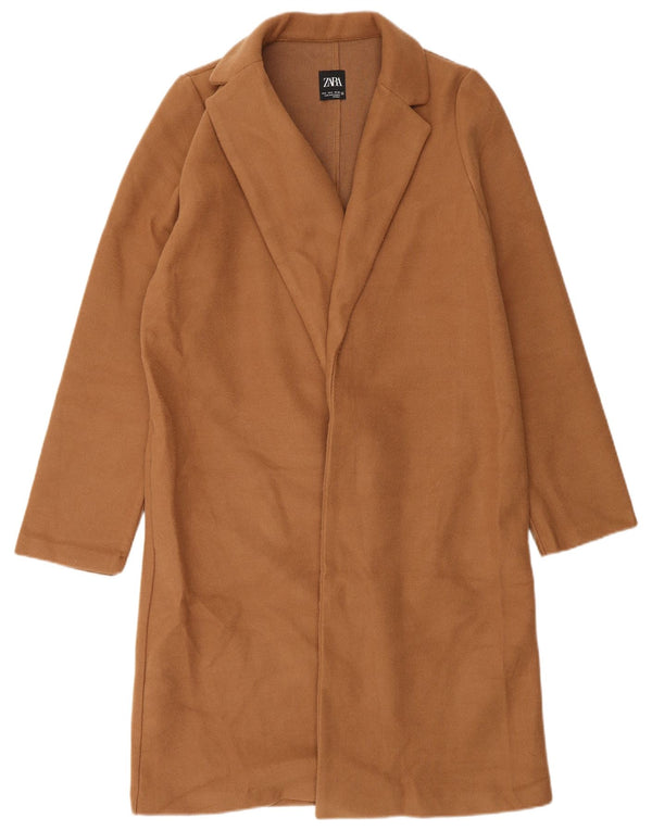 Zara Womens Open Overcoat UK 10 Small Beige Polyester