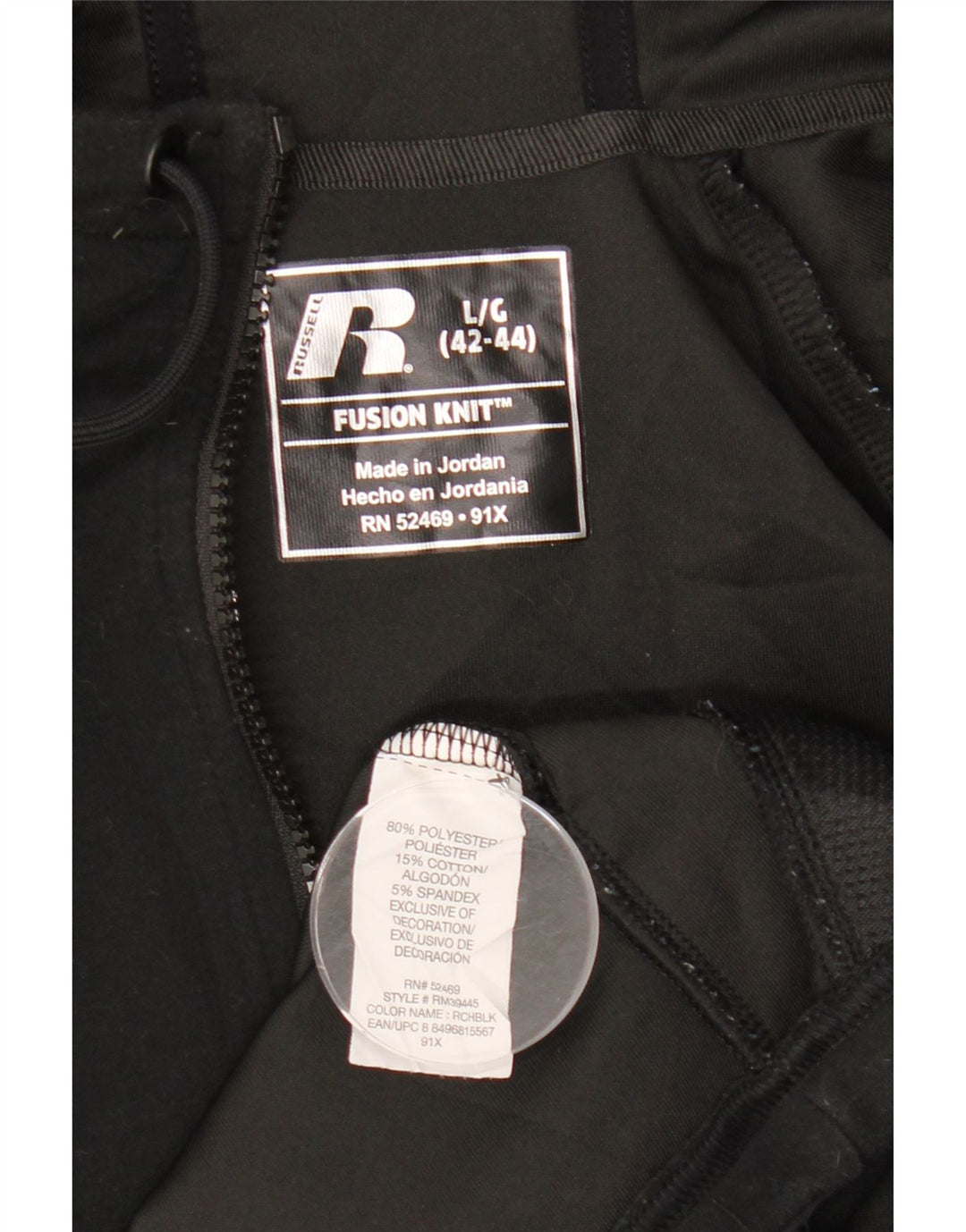 RUSSELL ATHLETIC Herren-Kapuzenpullover mit Reißverschluss, UK 42/44, großes schwarzes Polyester