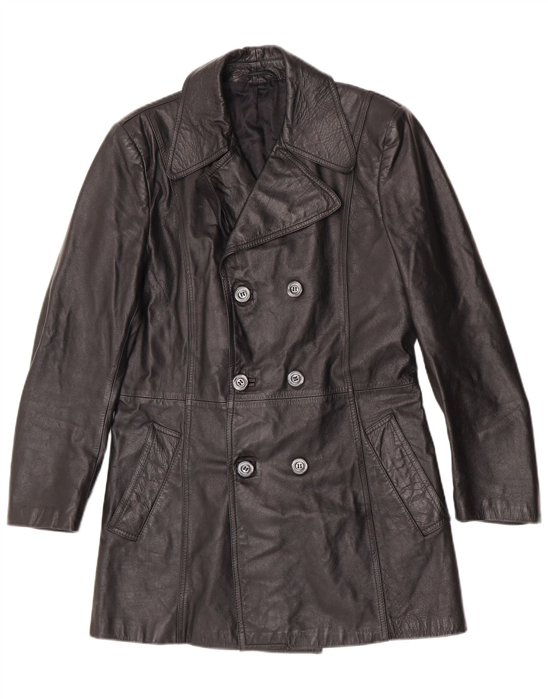 Vintage Herren Leder Pea Coat IT 48 Medium Black Classic