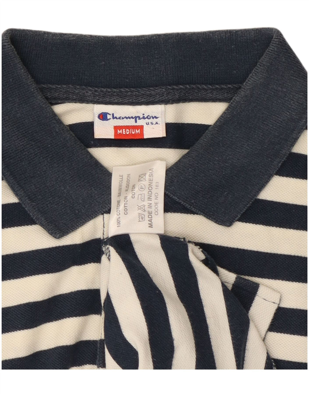 Champion Herren-Poloshirt aus mittelblauer, gestreifter Baumwolle