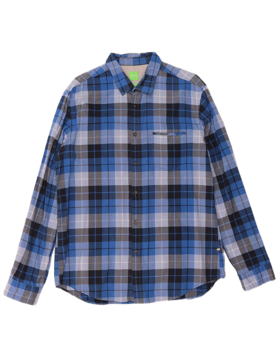 Hugo Boss Herren-Hemd mit normaler Passform, XL, blau kariert, Baumwolle