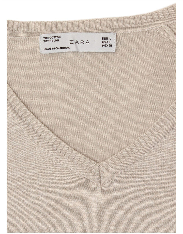 Zara Damen-Pullover mit V-Ausschnitt, Gr. 14, Beige