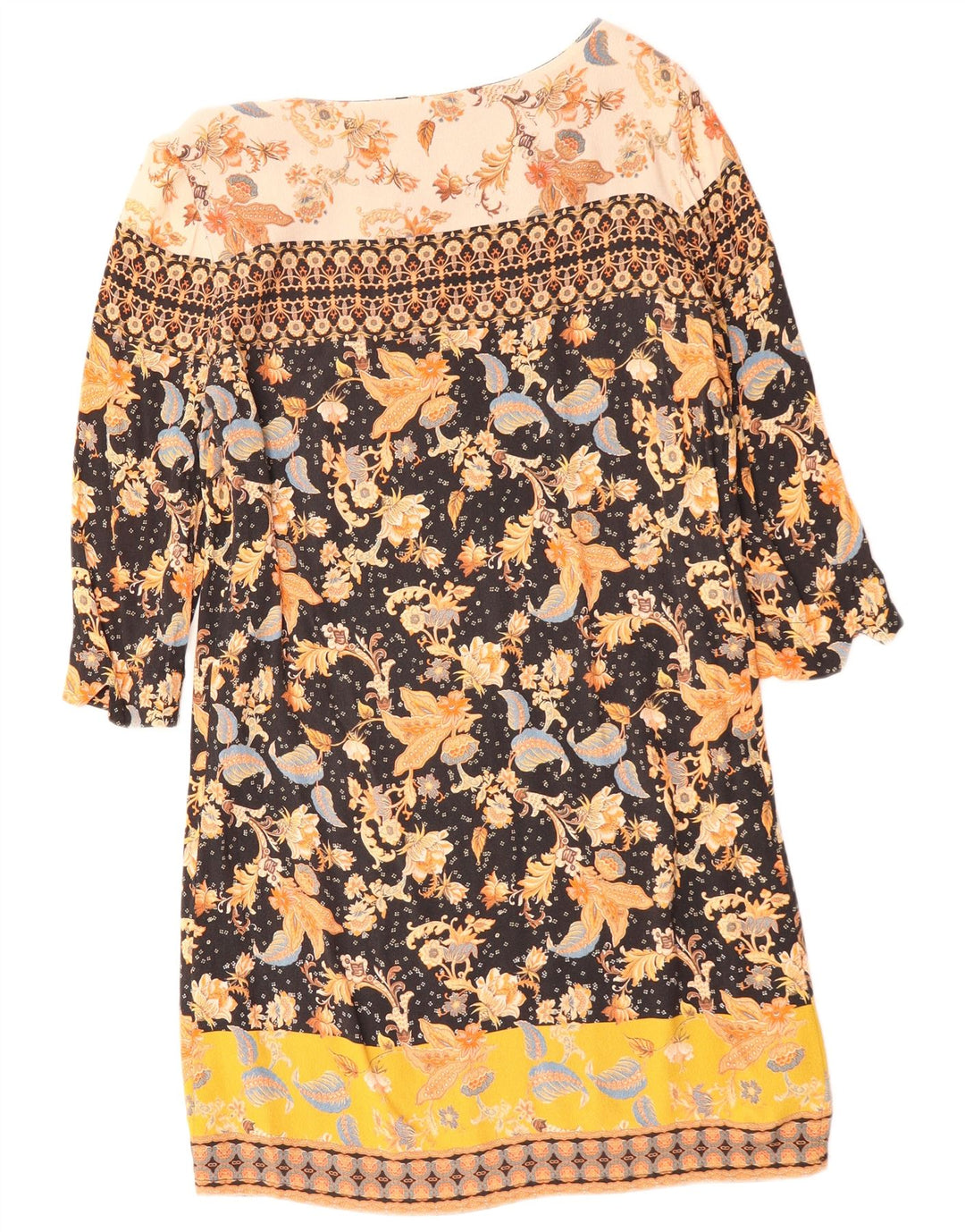 DESIGUAL Damen-Etuikleid mit 3/4-Ärmeln, EU 42, großes, mehrfarbiges Blumenmuster