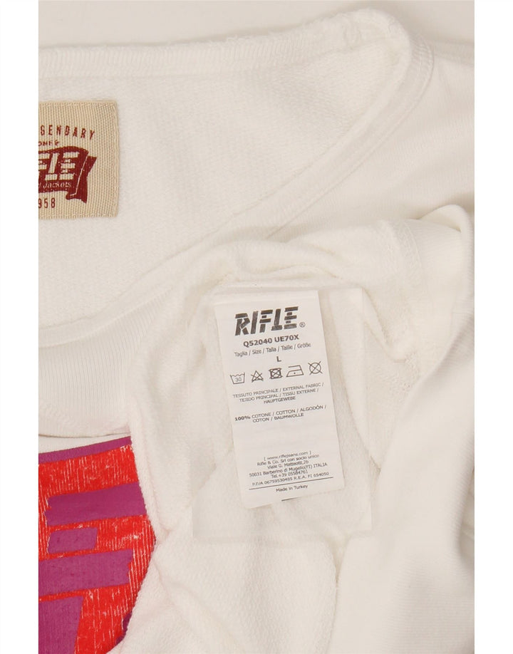 Rifle Womens Graphic Crop Sweatshirt Pullover UK 16 Large Weiße Baumwolle