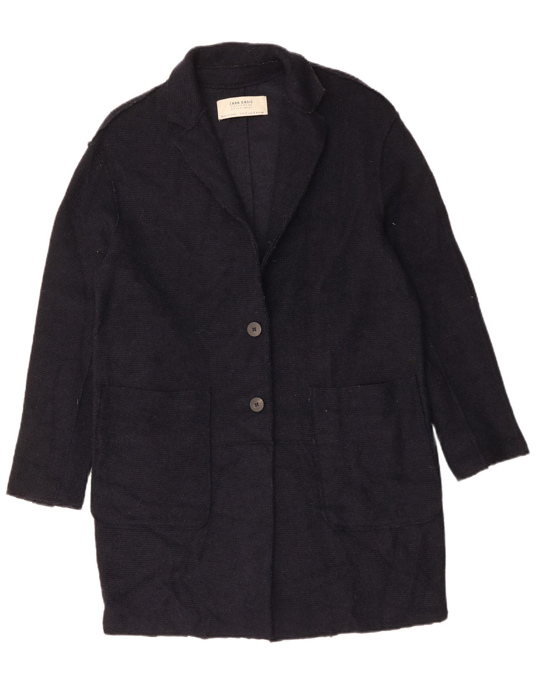 ZARA Damen Übergroßer Mantel UK 10 Small Marineblaue Wolle