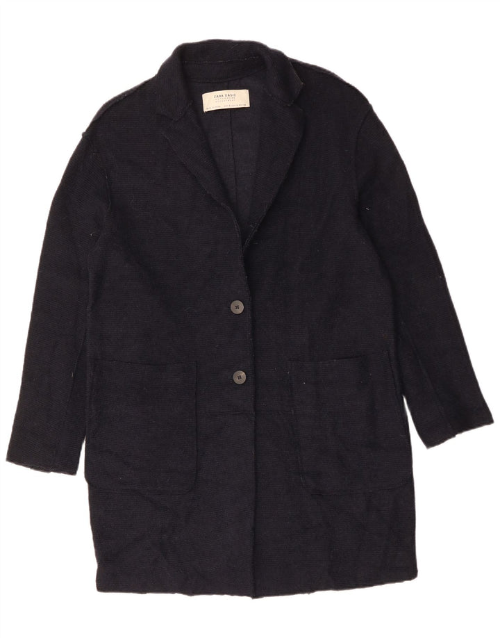 ZARA Damen Übergroßer Mantel UK 10 Small Marineblaue Wolle