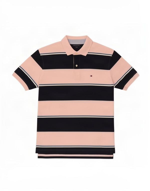 Tommy Hilfiger Herren-Poloshirt, groß, rosa gestreift, Baumwolle