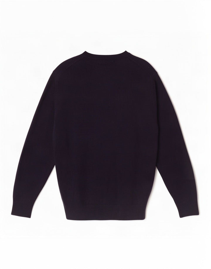 Massimo Dutti Herren-Pullover mit Rundhalsausschnitt, mittelmarineblaue Baumwolle