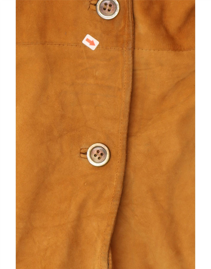 Vintage Damen 3-Knopf-Wildleder-Blazerjacke UK 14 Mittelbraunes Leder