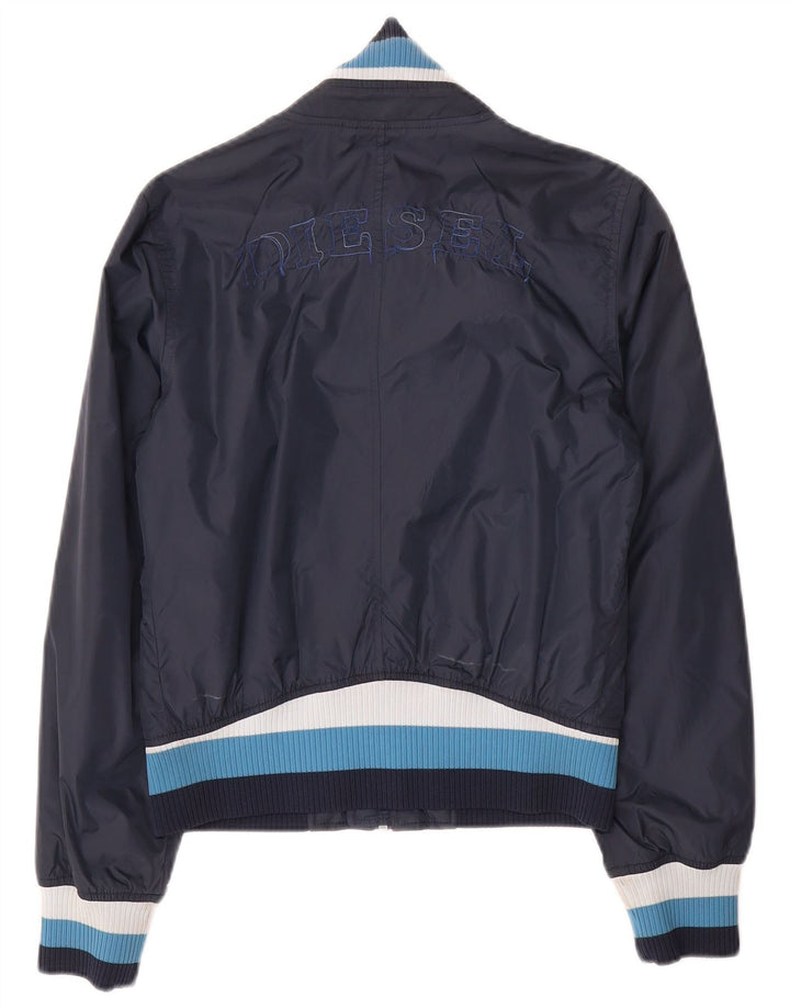 DIESEL Mens Graphic Bomber Jacket UK 36 Small Navy Blue Colourblock Nylon