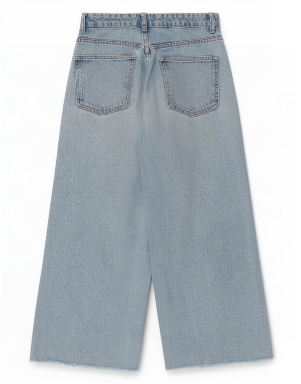Zara Damen High Waist Crop Wide Leg Jeans EU 32 2XS W22 L22 Blaue Baumwolle