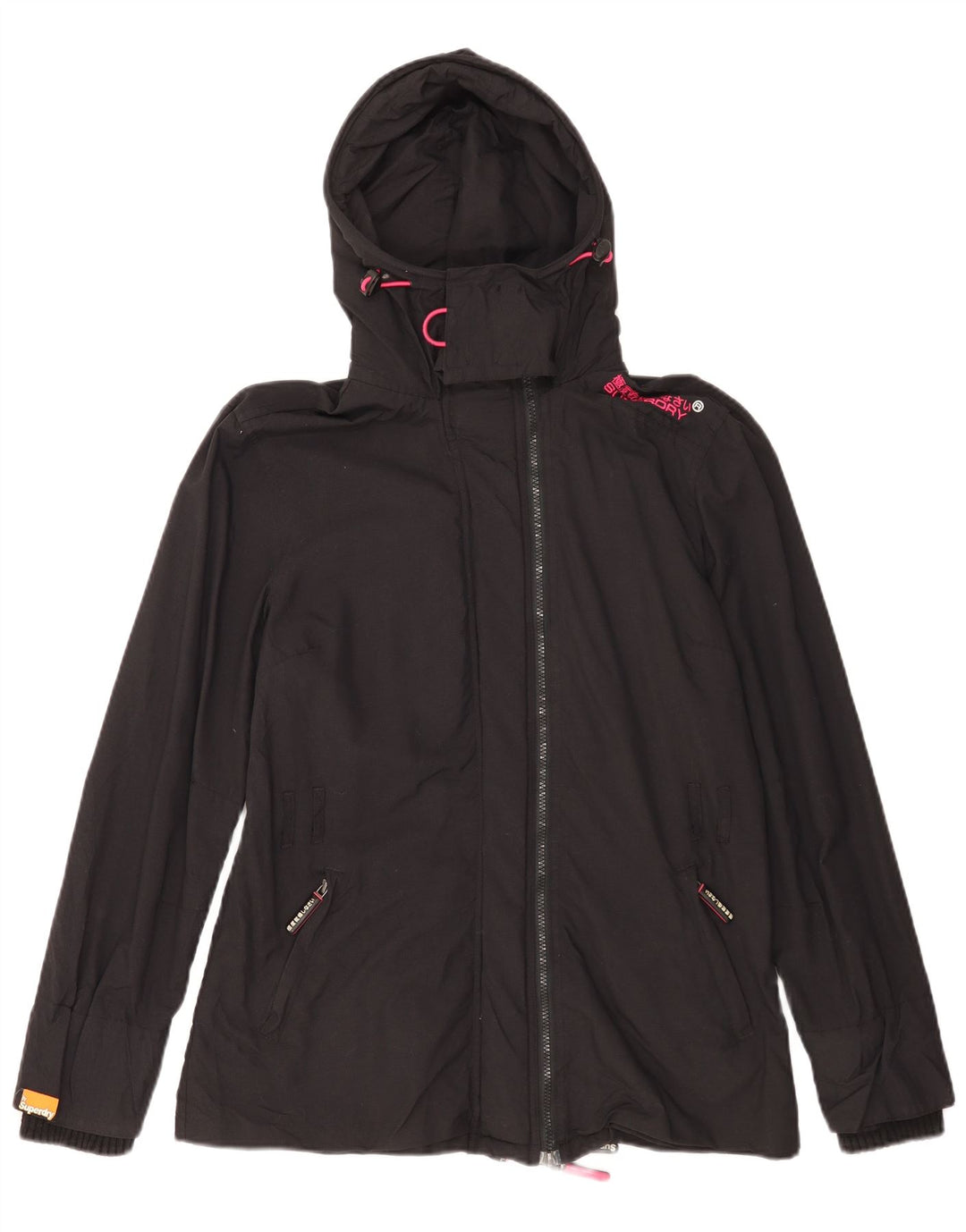 Superdry Damen Windmac Kapuzen-Regenjacke UK 18 XL Schwarzes Nylon