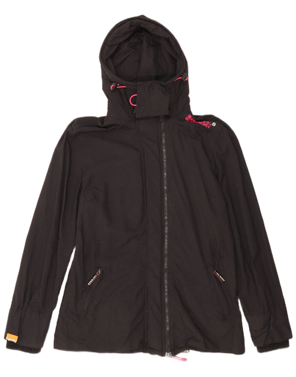 Superdry Damen Windmac Kapuzen-Regenjacke UK 18 XL Schwarzes Nylon