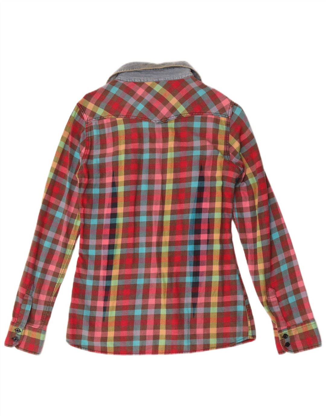 Vintage Damen Flanellhemd UK 10 Kleine mehrfarbige Karo-Baumwolle