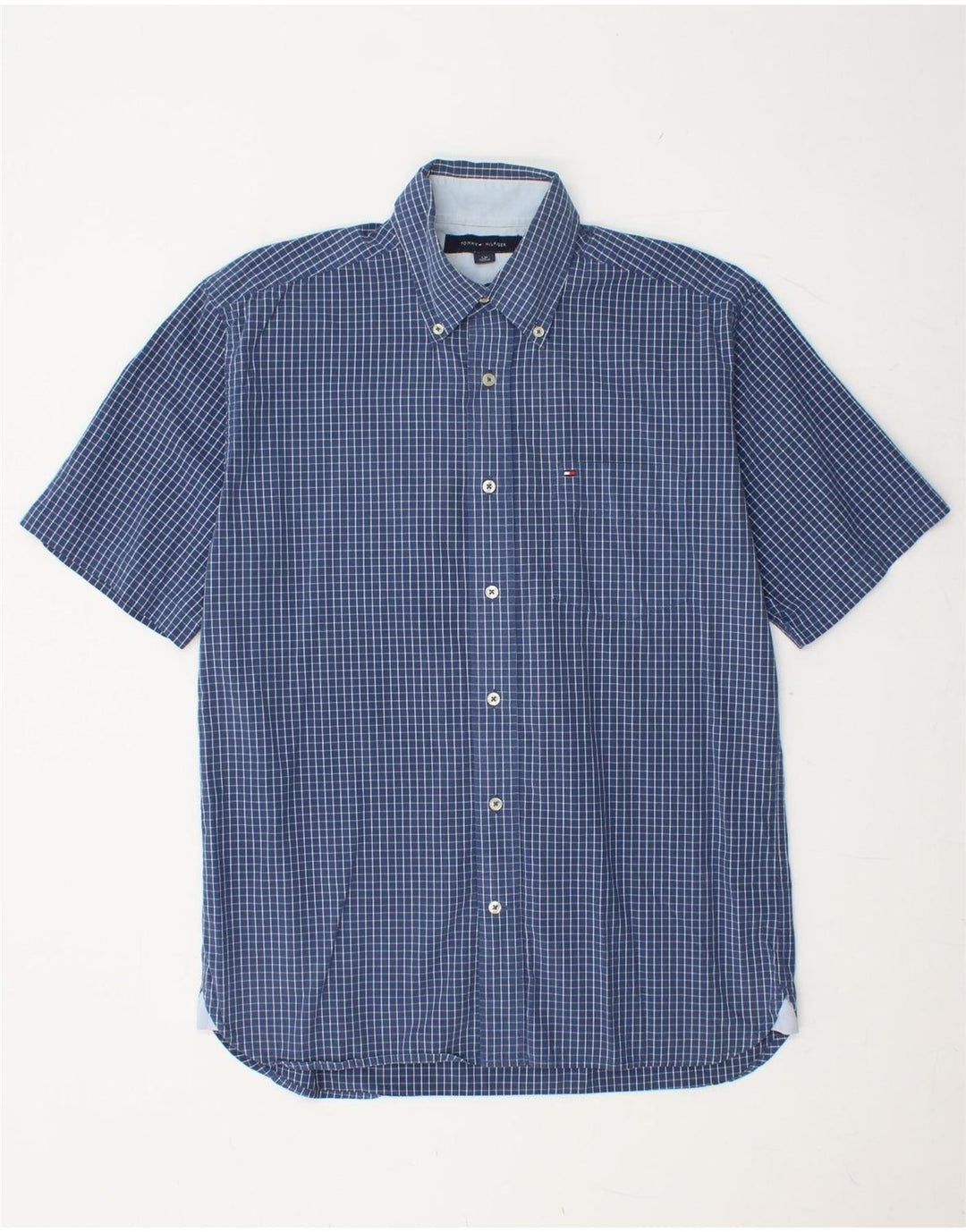 TOMMY HILFIGER Herren Kurzarmhemd Small Blue Check Baumwolle