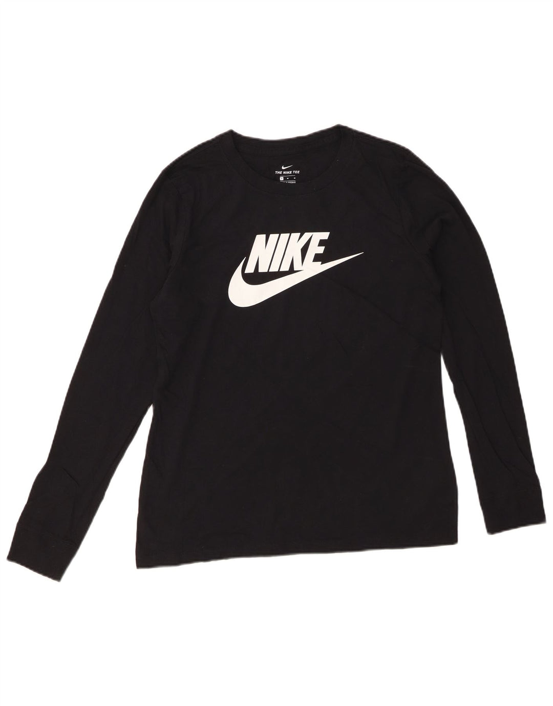 NIKE Womens Graphic Top Langarm UK 14 Mittelschwarze Baumwolle