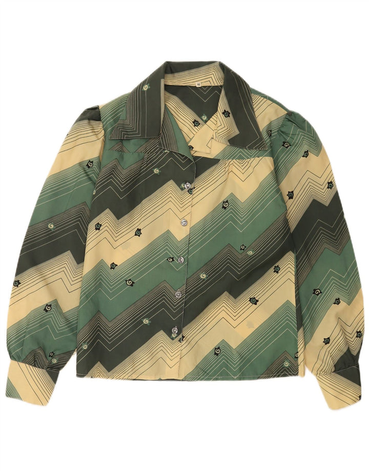 Vintage Damen Hemdbluse IT 46 Groß Grün Geometrisch