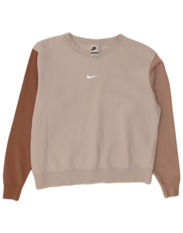 Nike Womens Loose Fit Sweatshirt Pullover UK 10 Small Beige Farbblock