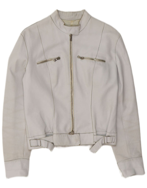 Pinko Damen Leder Bikerjacke UK 10 Small Weiß