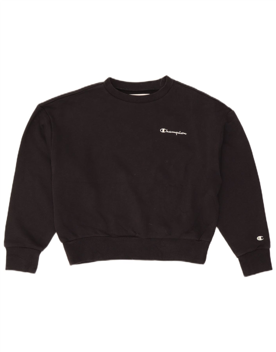 CHAMPION Womens Crop Oversized Sweatshirt Pullover UK 10 Small Schwarze Baumwolle