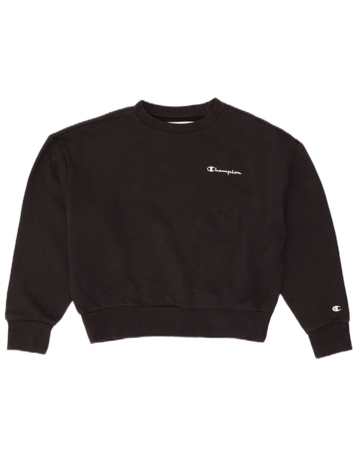 CHAMPION Womens Crop Oversized Sweatshirt Pullover UK 10 Small Schwarze Baumwolle