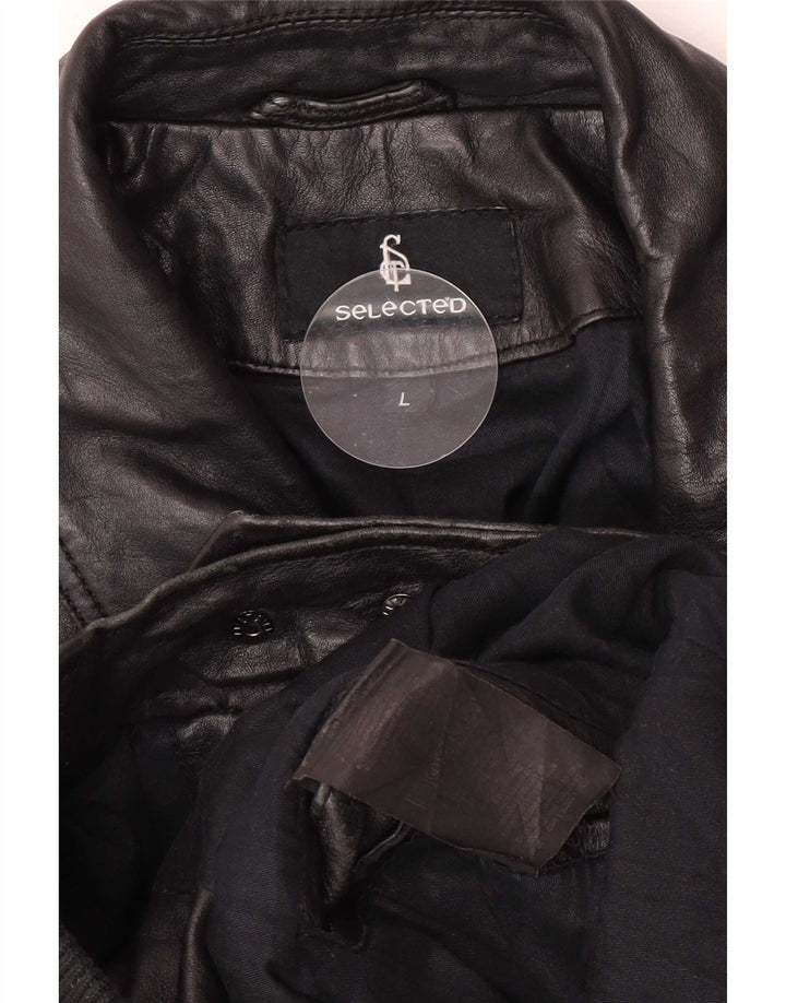 Selected Herren Leder Bomberjacke UK 40 Large Schwarz