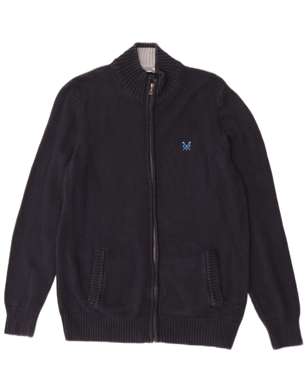 Crew Clothing Herren-Cardigan-Pullover aus Baumwolle in mittlerem Marineblau