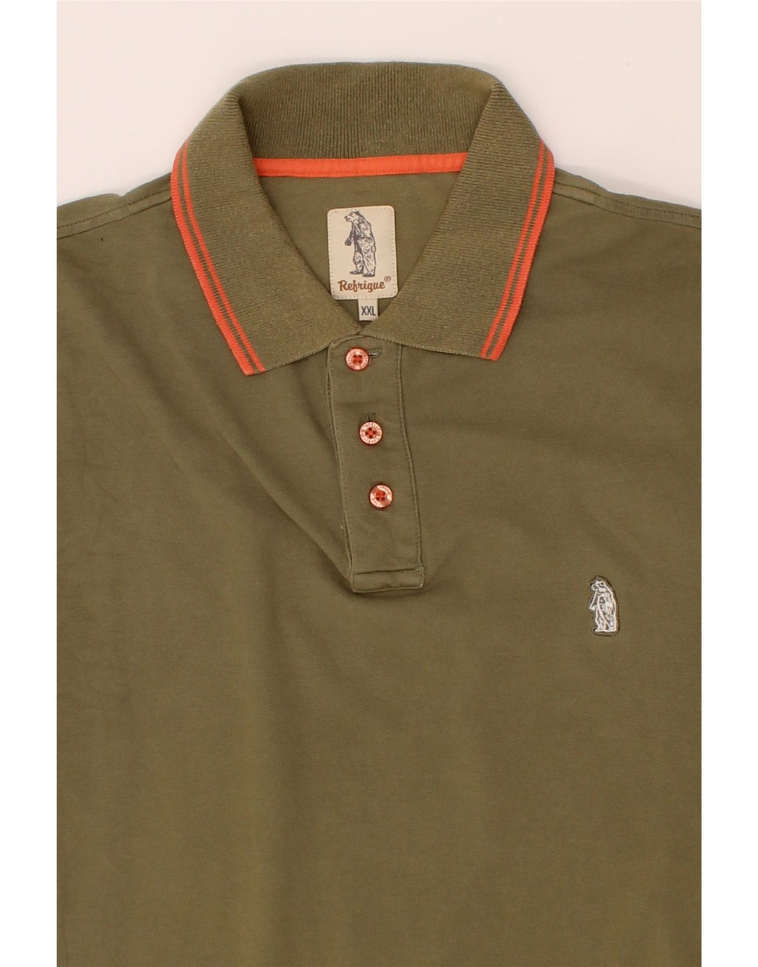 REFRIGUE Mens Slim Polo Shirt 2XL Khaki Cotton Vintage Refrigue and Second-Hand Refrigue from Messina Hembry 