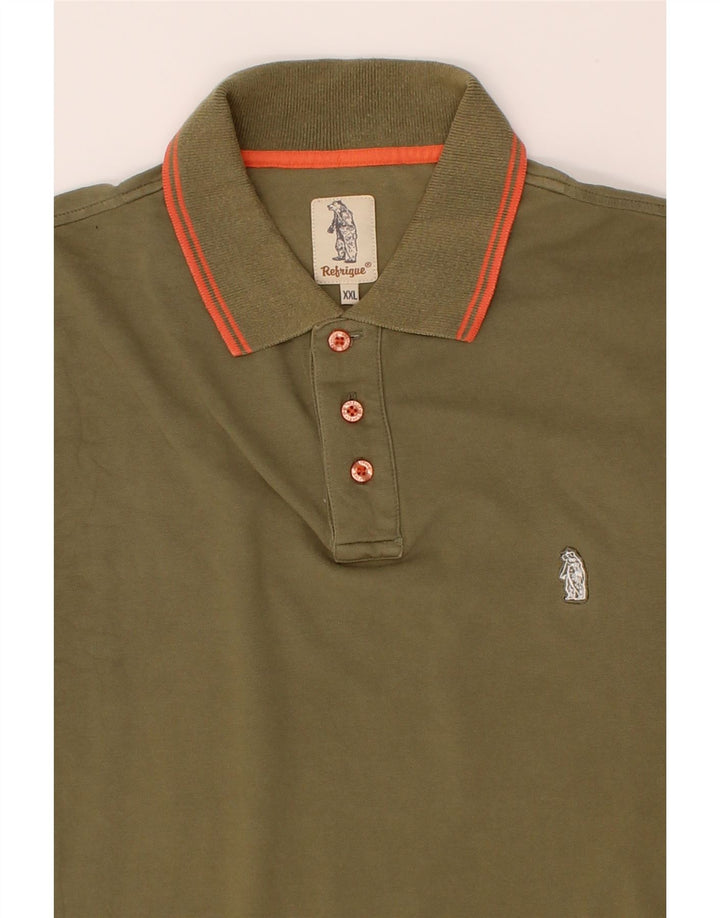 REFRIGUE Mens Slim Polo Shirt 2XL Khaki Cotton Vintage Refrigue and Second-Hand Refrigue from Messina Hembry 