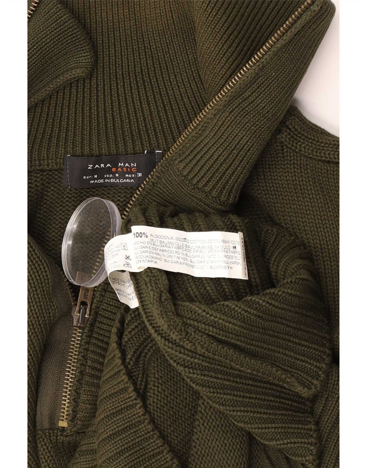 Zara Herren-Pullover mit Reißverschluss am Hals, mittelgrüne Baumwolle