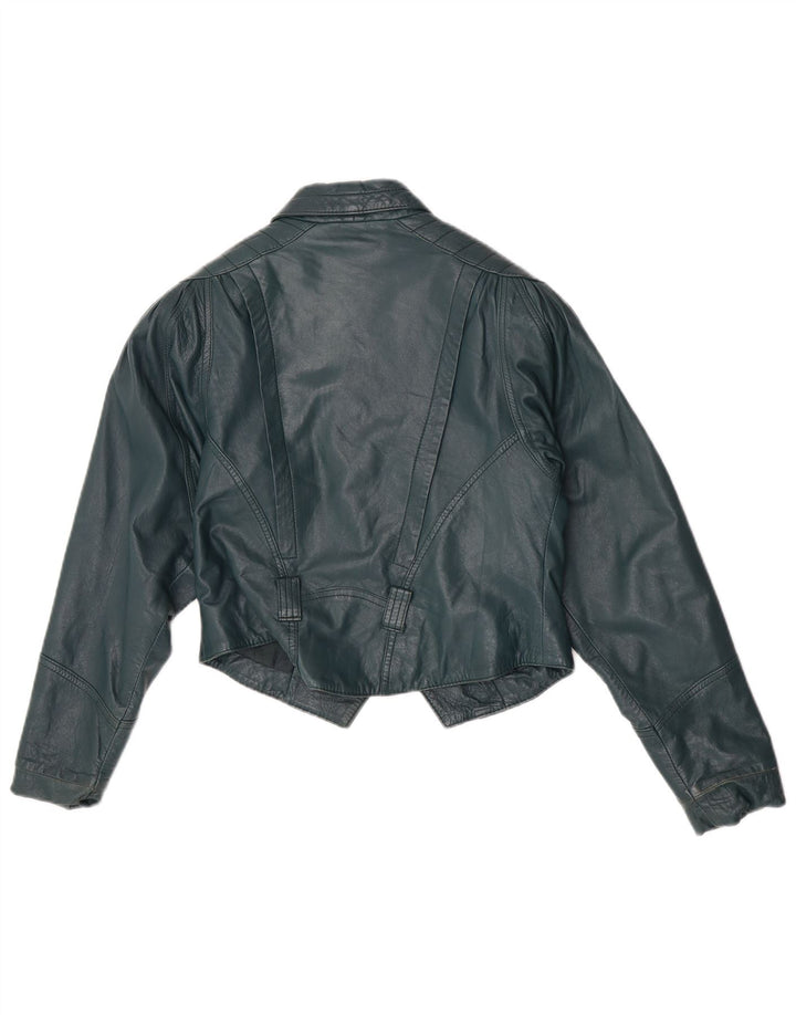 Vintage Damen Crop Lederjacke EU 36 Kleines grünes Leder