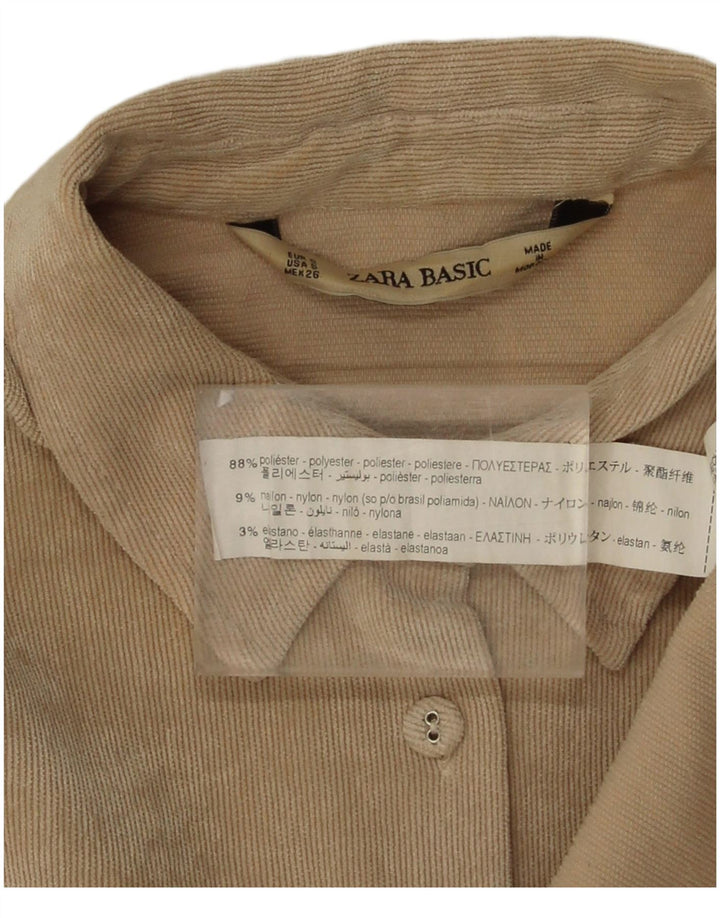 Zara Damen Übergroßes Cordhemd UK 10 Small Beige Polyester