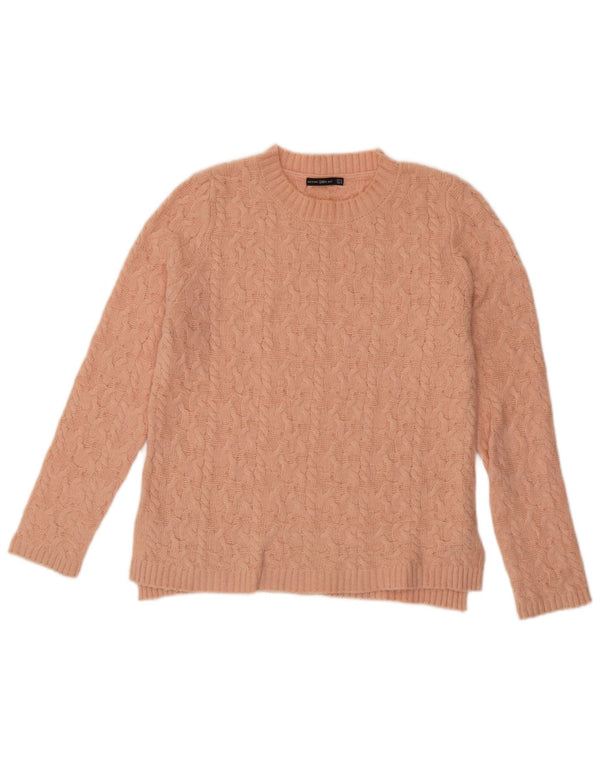 Zara Damen-Pullover mit Rundhalsausschnitt, UK 14, mittelrosa Nylon