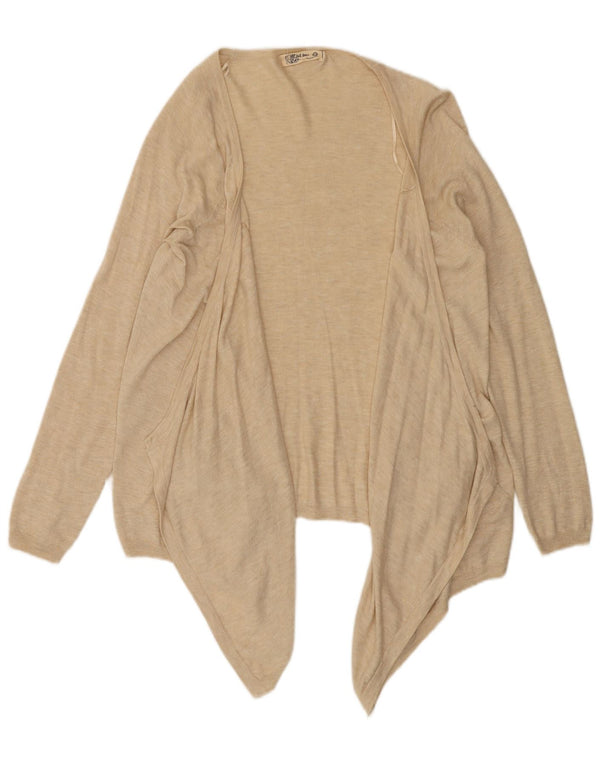 Fat Face Asymmetrisches, offenes Cardigan-Oberteil für Damen, UK 12, Mittelbeige meliert