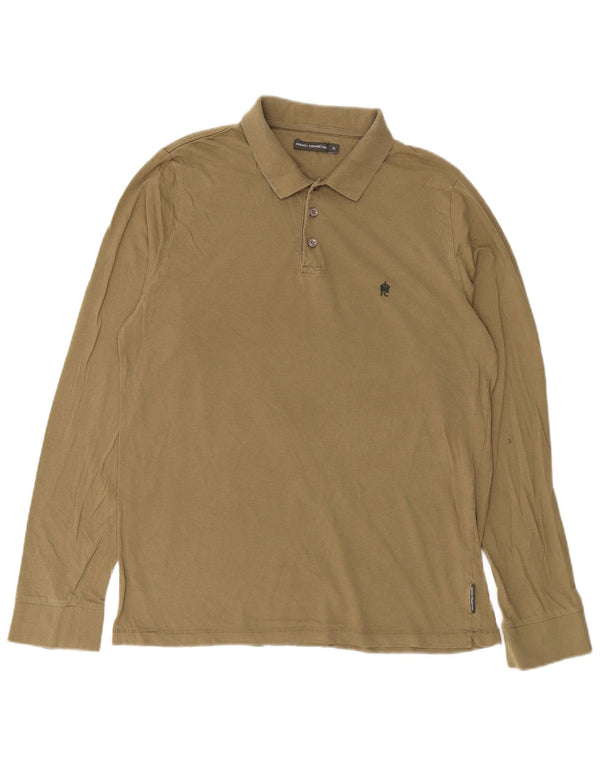 French Connection Mens Long Sleeve Polo Shirt XL Khaki Cotton