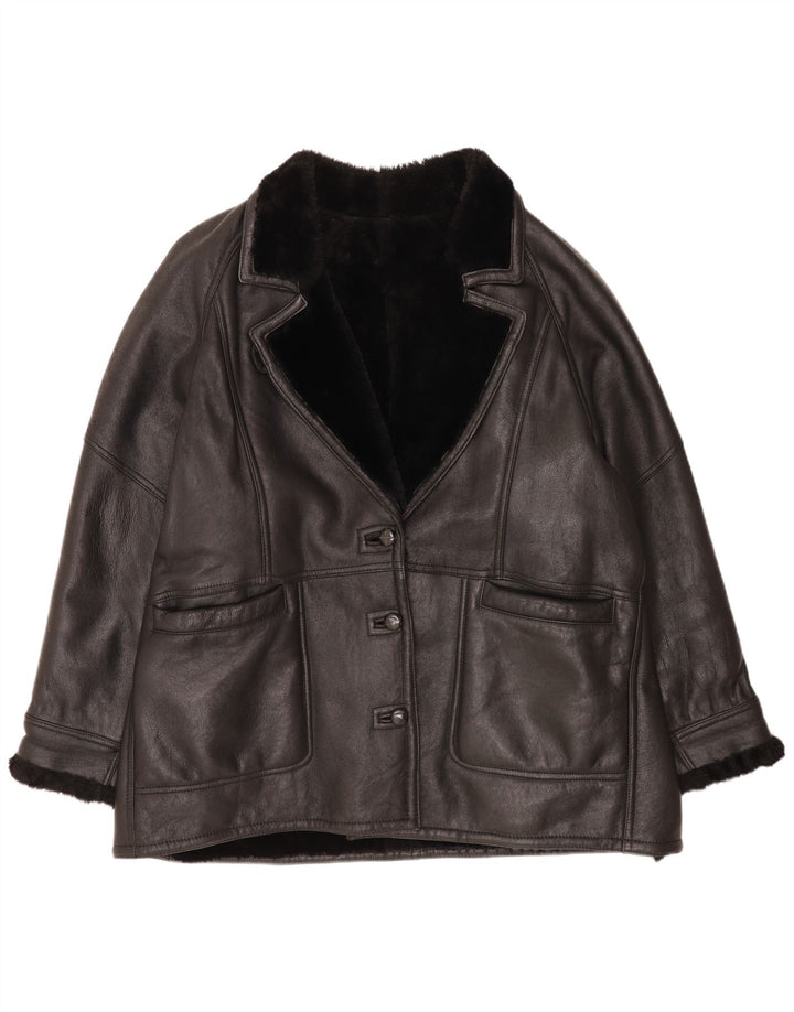 Vintage Damen Loose Fit Shearling Jacke EU 48 2XL Schwarz Klassisch