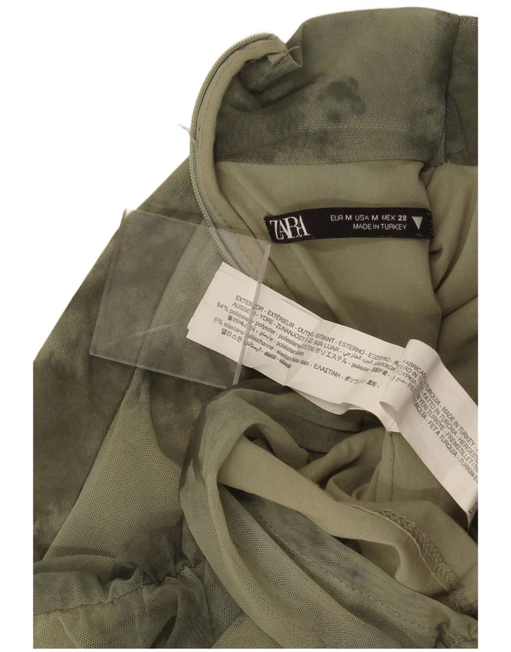 Zara Damen Blusenoberteil UK 12 Mittelgrünes Batik-Polyester